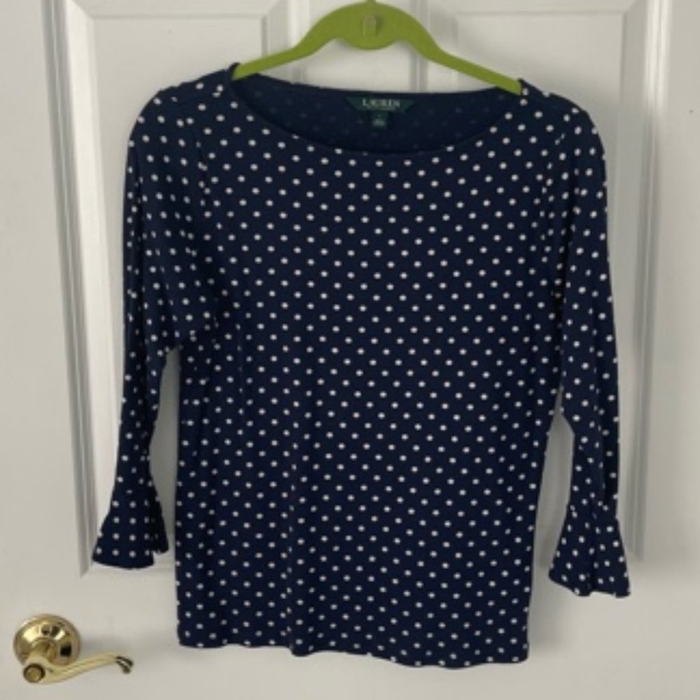 Ralph Lauren Navy and White Polka Dot Top